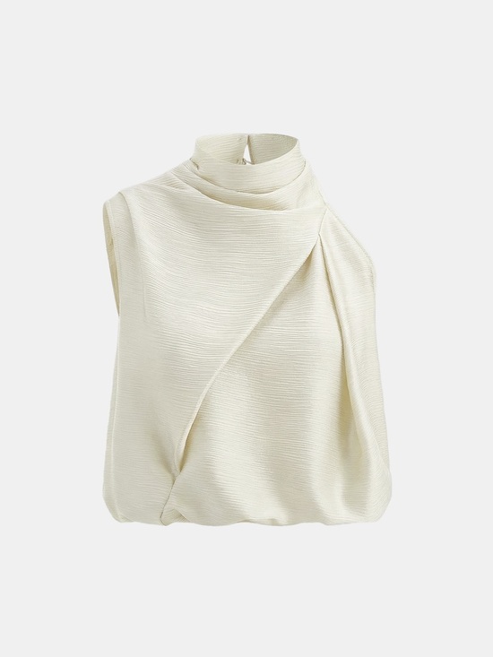 Commense Tops - Commense Satin Draped High Neck Sleeveless Top